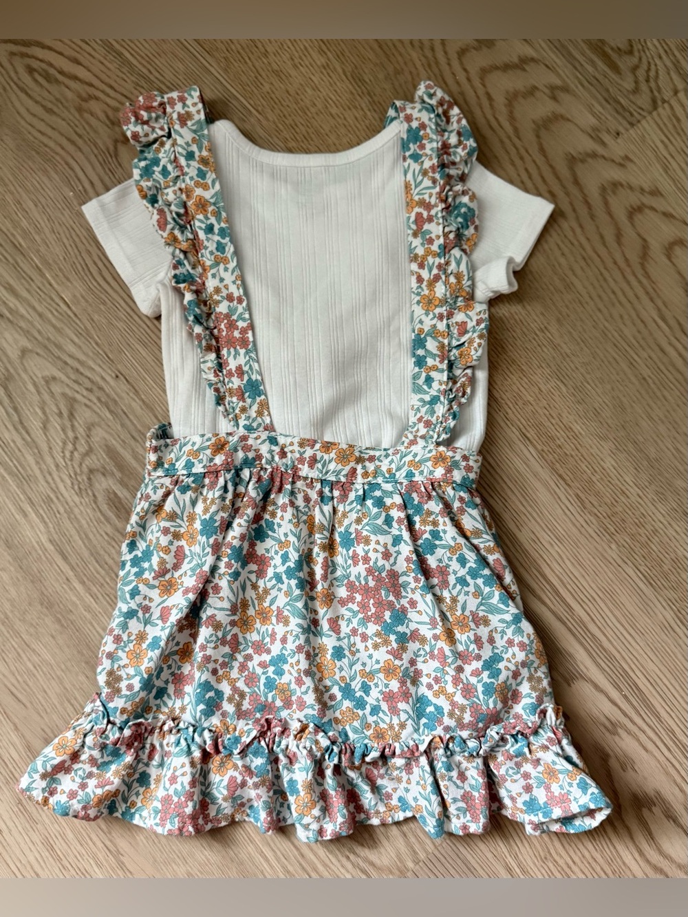 Floral Ruffle Dress with White Ribbed Tee - Picture 2 of 5